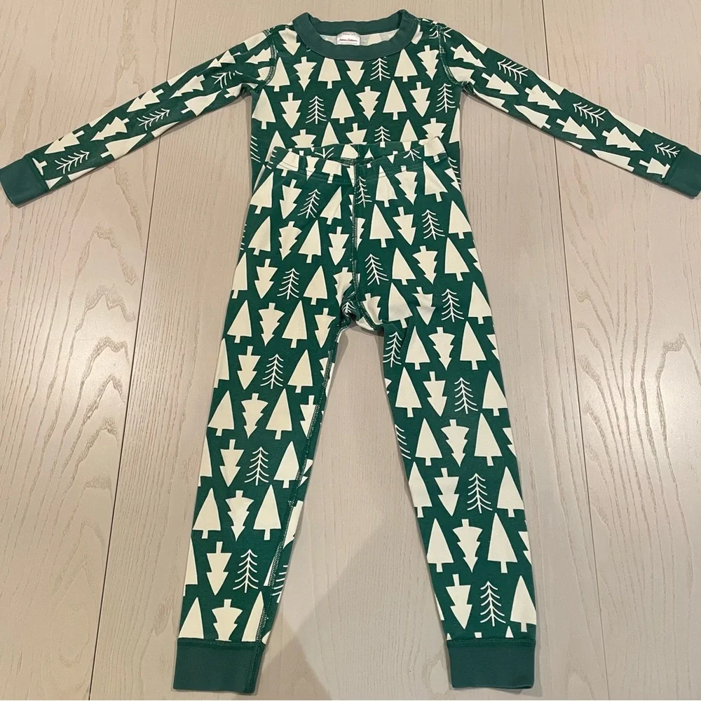 Hanna Andersson Holiday HannaJams Long John Pajama Set (Winter Green) Size 110 5